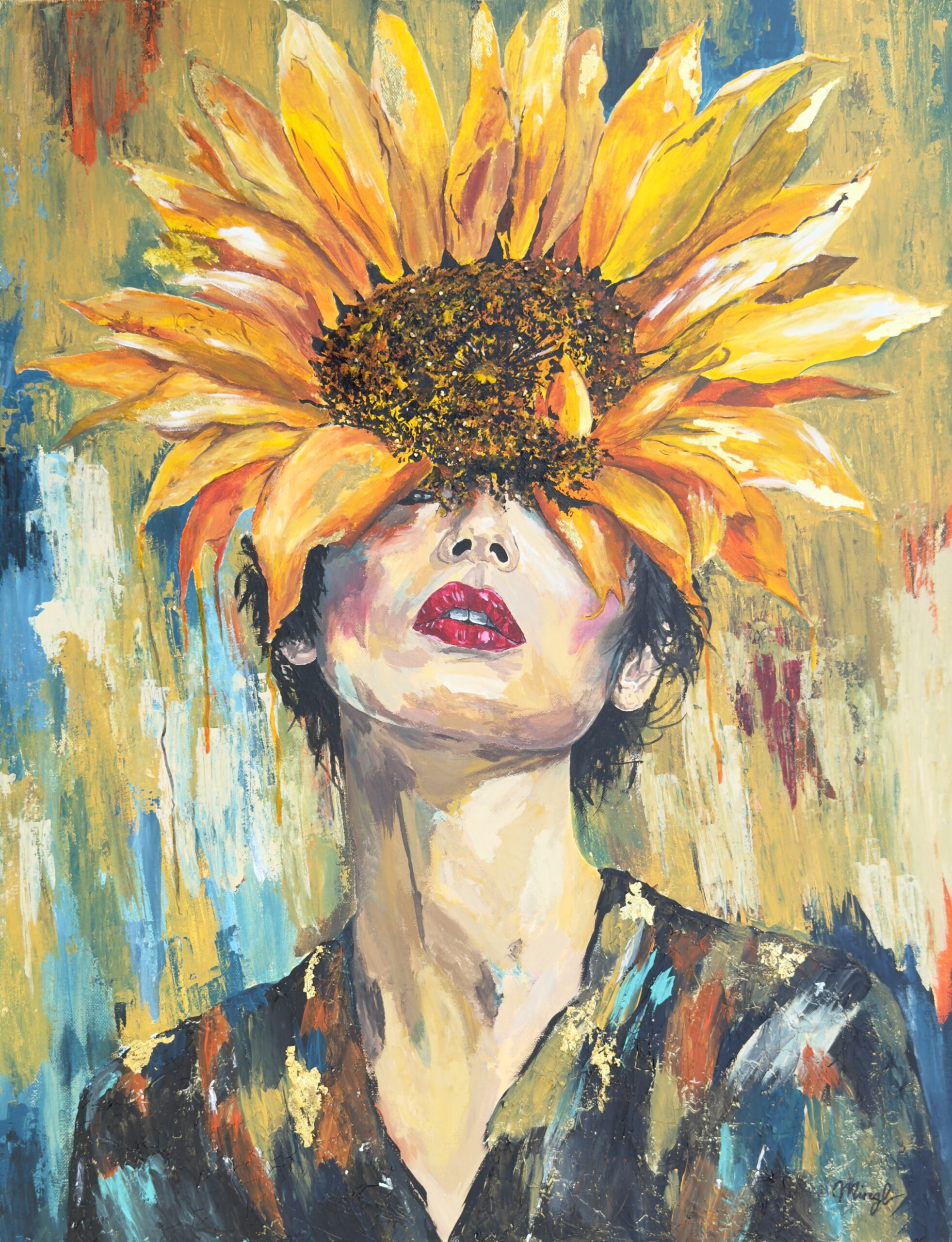 Heliotrop – zeitgenössisches Originalkunstwerk von Mingl, Acryl und Kompositions-Gold auf Leinwand