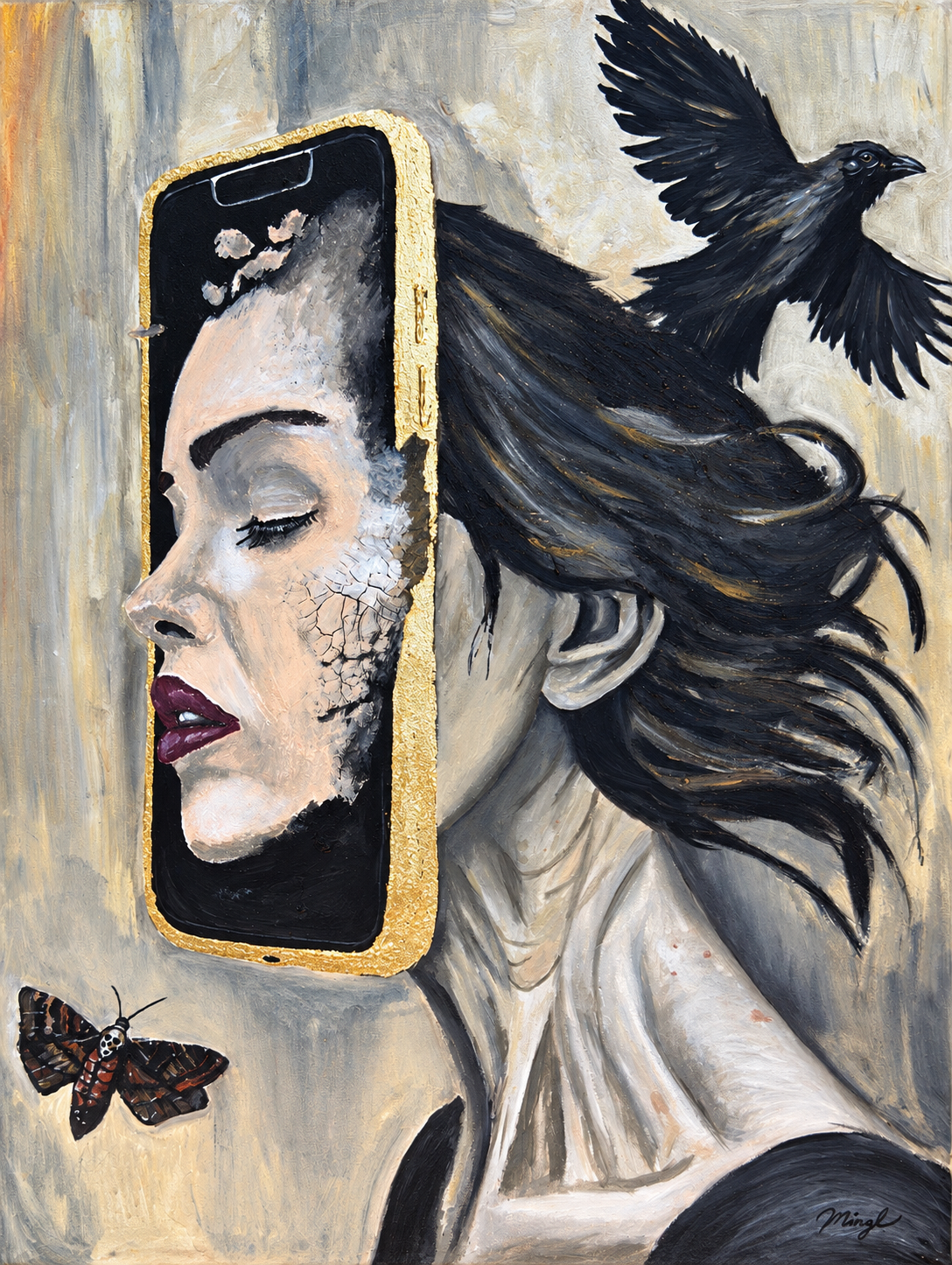 EVANESCENS – zeitgenössisches Originalkunstwerk von Mingl, Acryl, Kompositionsgold auf Leinwand